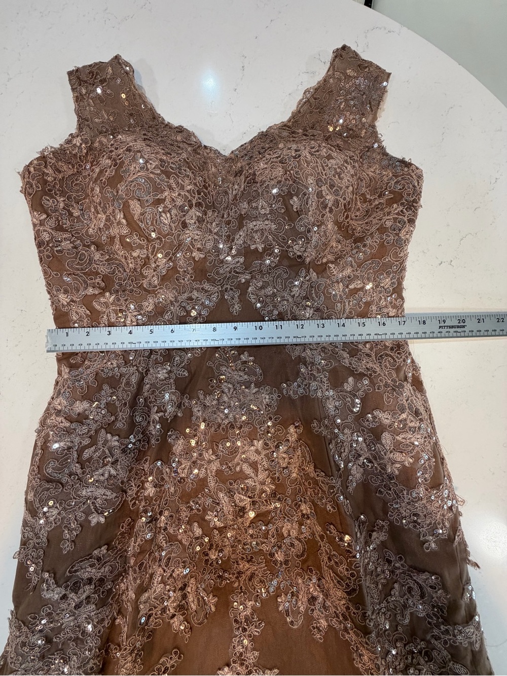 Elegant V-Neck Embellished A-Line Dress in Dusty Rose - Picture 3 of 6